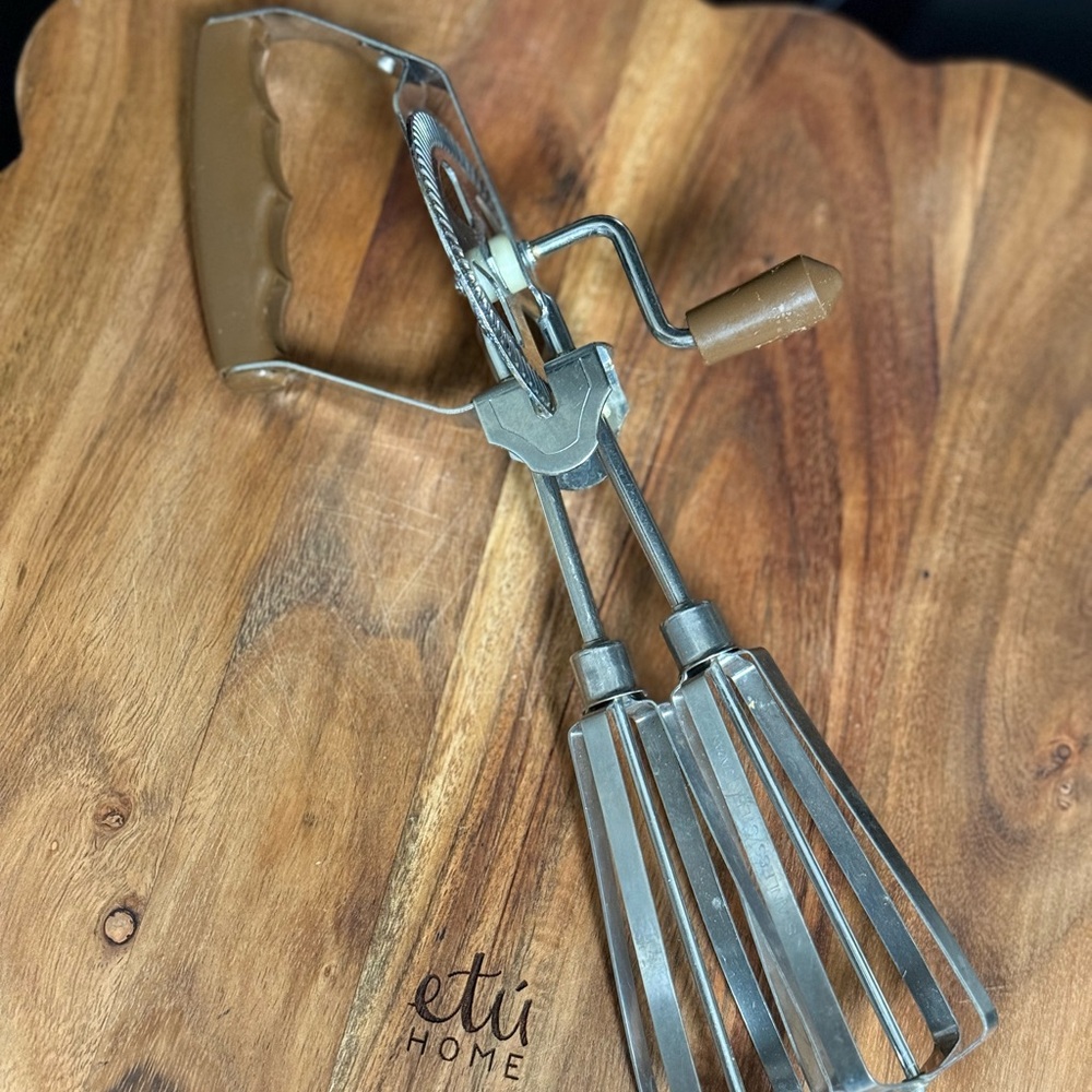 Stainless Steel and Brown Hand Mixer